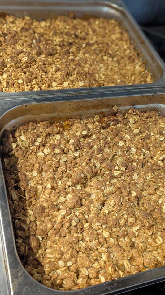 Apple and Rhubarb Crumble and Vanilla Custard