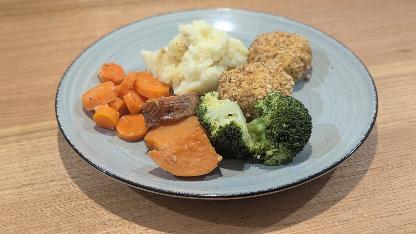 Chicken Kiev with Mash and Steamed Veg